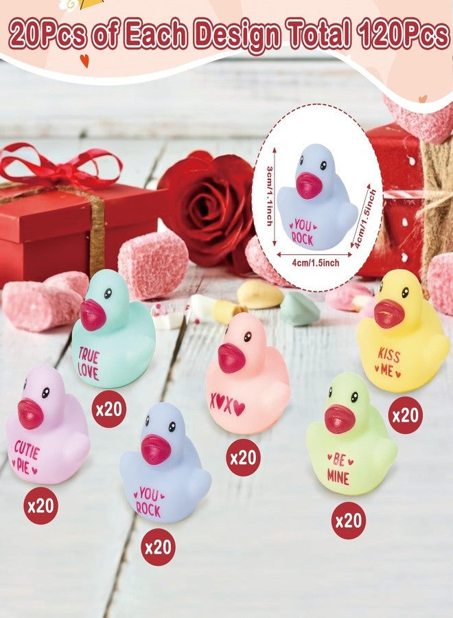 Haooryx Valentine's Day Mini Rubber Duck - 120Pcs Conversation Heart Themed Ducky Novelty Duck Squeak Bathtub Float Bath Toy for Valentines Wedding Decoration School Exchange Gift Birthday Party Favor - Image 2